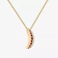 Womens Lab Created Red Ruby 14K Gold Over Silver Round 18 Inch Pendant Necklace