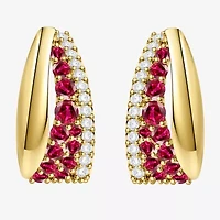 Womens Lab Created Red Ruby 14K Gold Over Silver 14mm Hoop Earrings