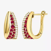 Womens Lab Created Red Ruby 14K Gold Over Silver 14mm Hoop Earrings