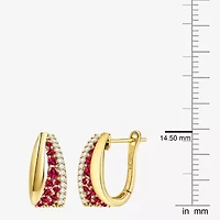 Womens Lab Created Red Ruby 14K Gold Over Silver 14mm Hoop Earrings