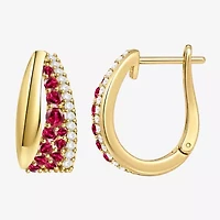 Womens Lab Created Red Ruby 14K Gold Over Silver 14mm Hoop Earrings