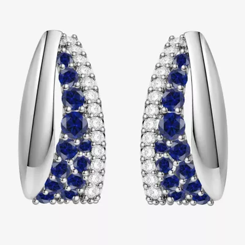 Womens Lab Created Blue Sapphire Sterling Silver 14mm Hoop Earrings