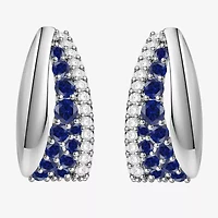 Womens Lab Created Blue Sapphire Sterling Silver 14mm Hoop Earrings