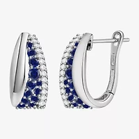Womens Lab Created Blue Sapphire Sterling Silver 14mm Hoop Earrings