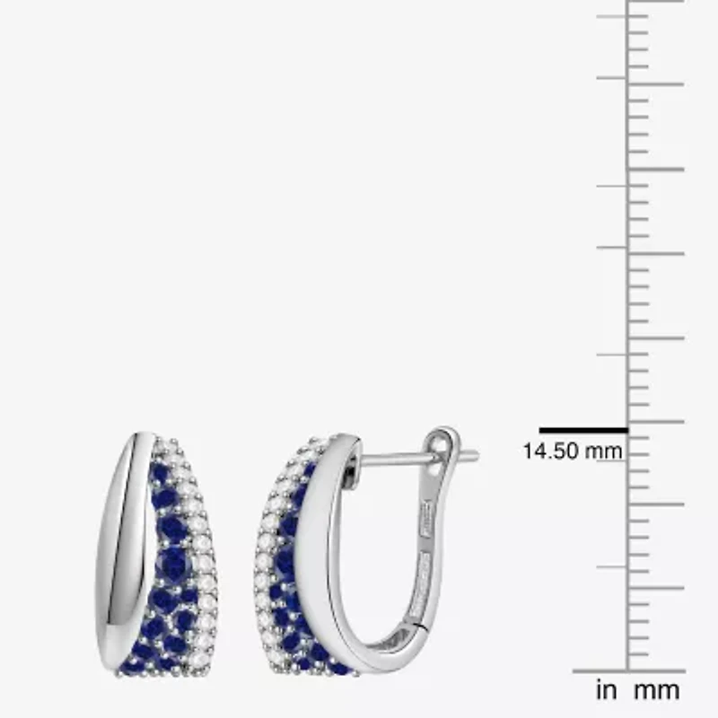 Womens Lab Created Blue Sapphire Sterling Silver 14mm Hoop Earrings
