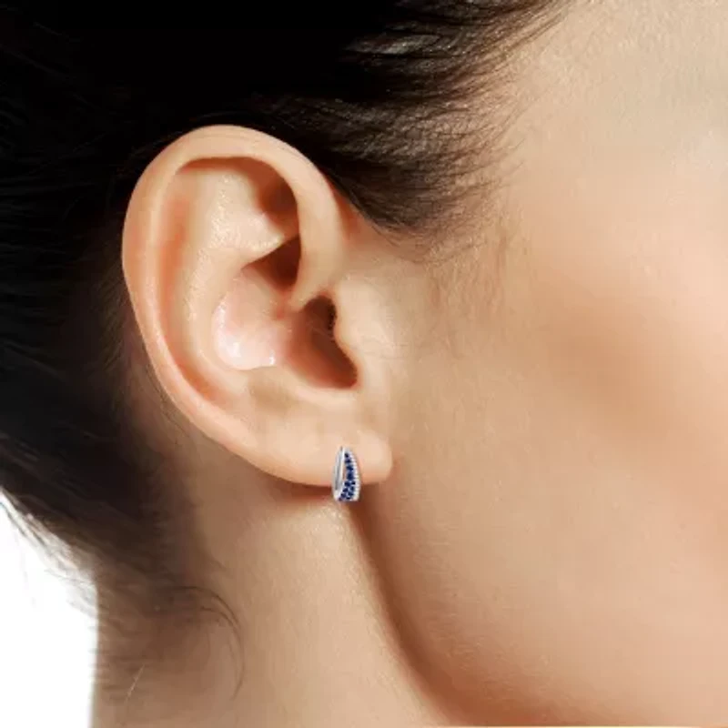 Womens Lab Created Blue Sapphire Sterling Silver 14mm Hoop Earrings