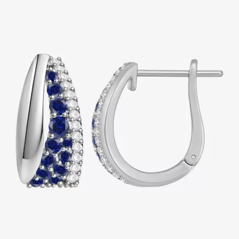 Womens Lab Created Blue Sapphire Sterling Silver 14mm Hoop Earrings