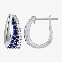 Womens Lab Created Blue Sapphire Sterling Silver 14mm Hoop Earrings