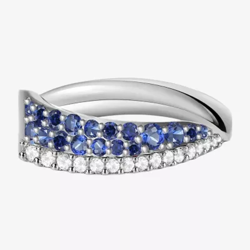 Womens 2MM Lab Created Blue Sapphire Sterling Silver Band