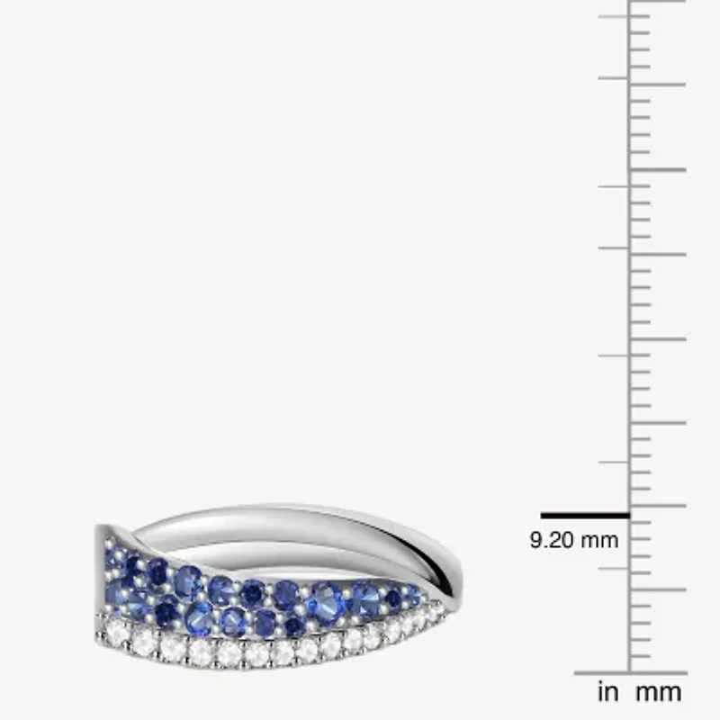Womens 2MM Lab Created Blue Sapphire Sterling Silver Band
