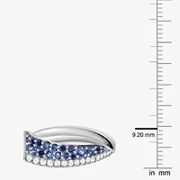 Womens 2MM Lab Created Blue Sapphire Sterling Silver Band