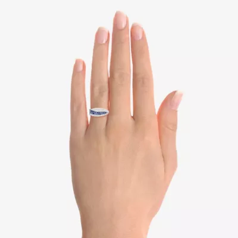 Womens 2MM Lab Created Blue Sapphire Sterling Silver Band