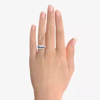 Womens 2MM Lab Created Blue Sapphire Sterling Silver Band