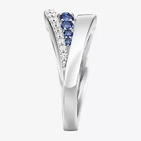 Womens 2MM Lab Created Blue Sapphire Sterling Silver Band