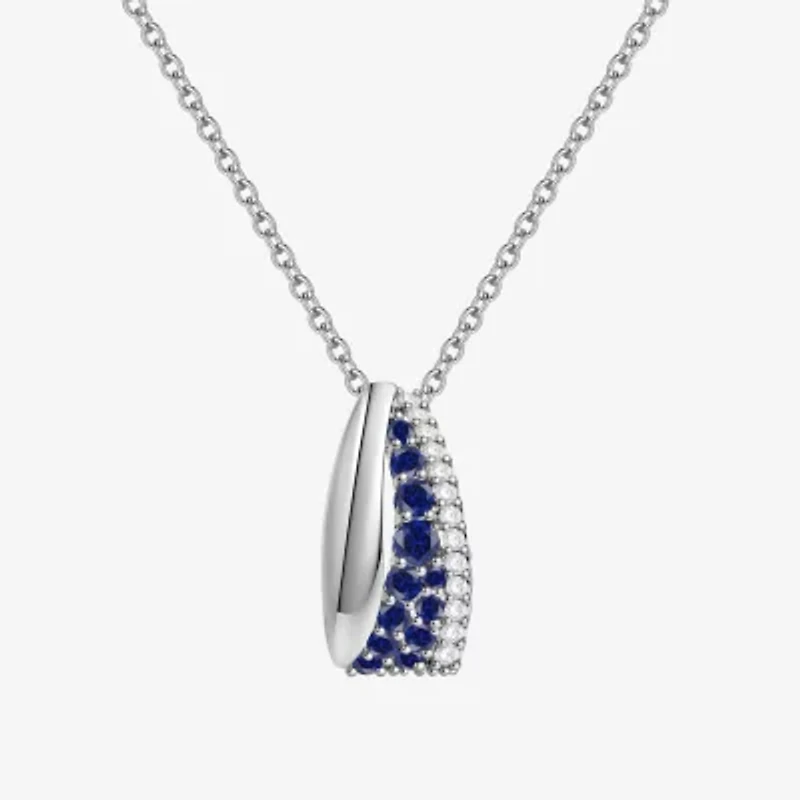Womens Lab Created Blue Sapphire Sterling Silver Round 18 Inch Pendant Necklace