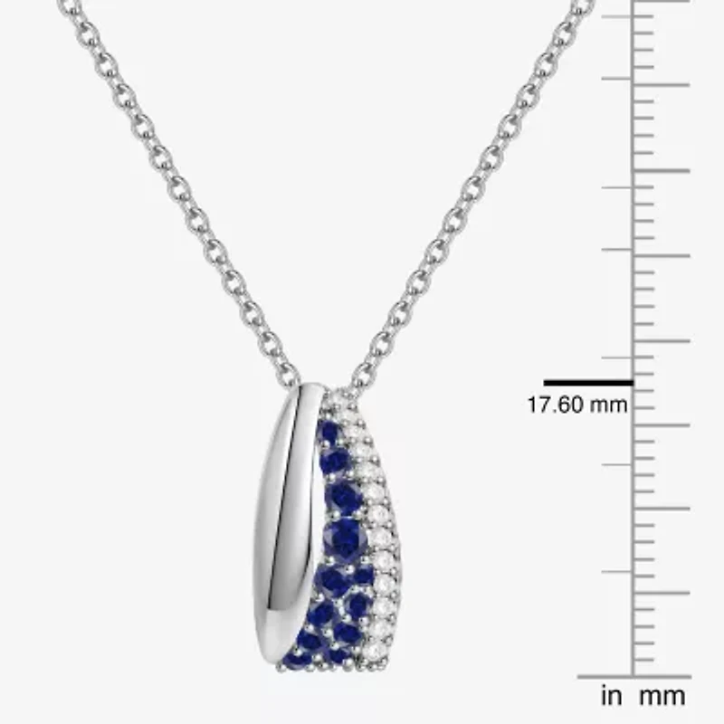 Womens Lab Created Blue Sapphire Sterling Silver Round 18 Inch Pendant Necklace