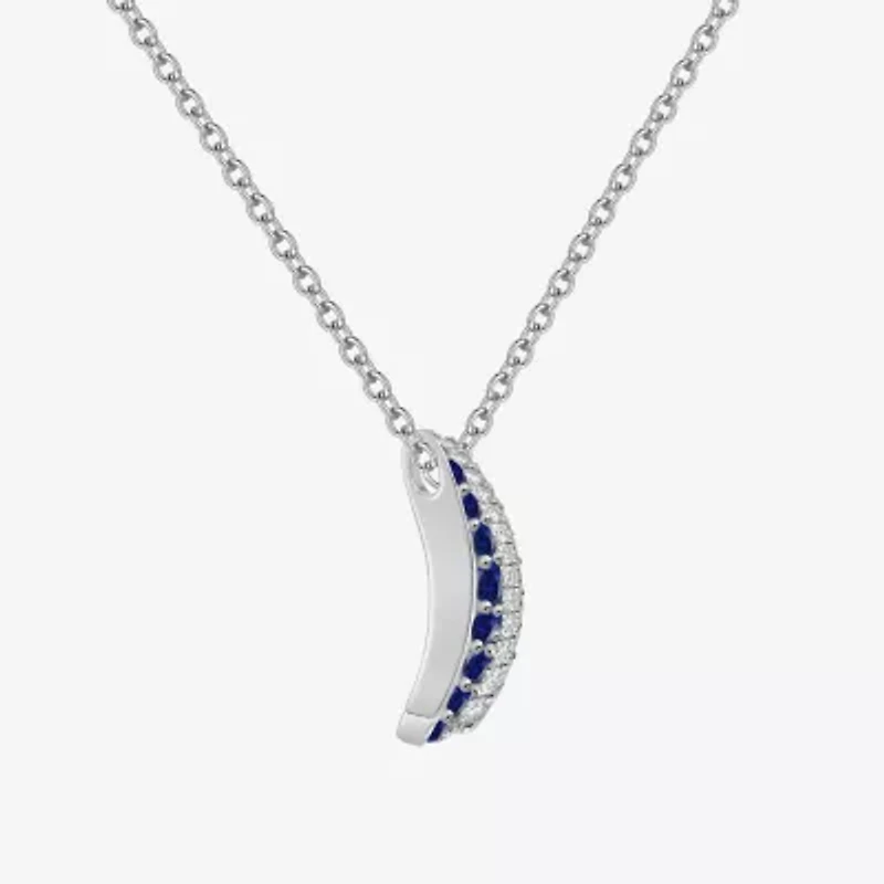 Womens Lab Created Blue Sapphire Sterling Silver Round 18 Inch Pendant Necklace