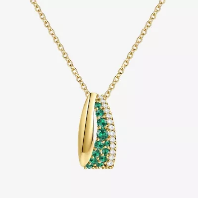 Womens Lab Created Green Emerald 14K Gold Over Silver Round 18 Inch Pendant Necklace
