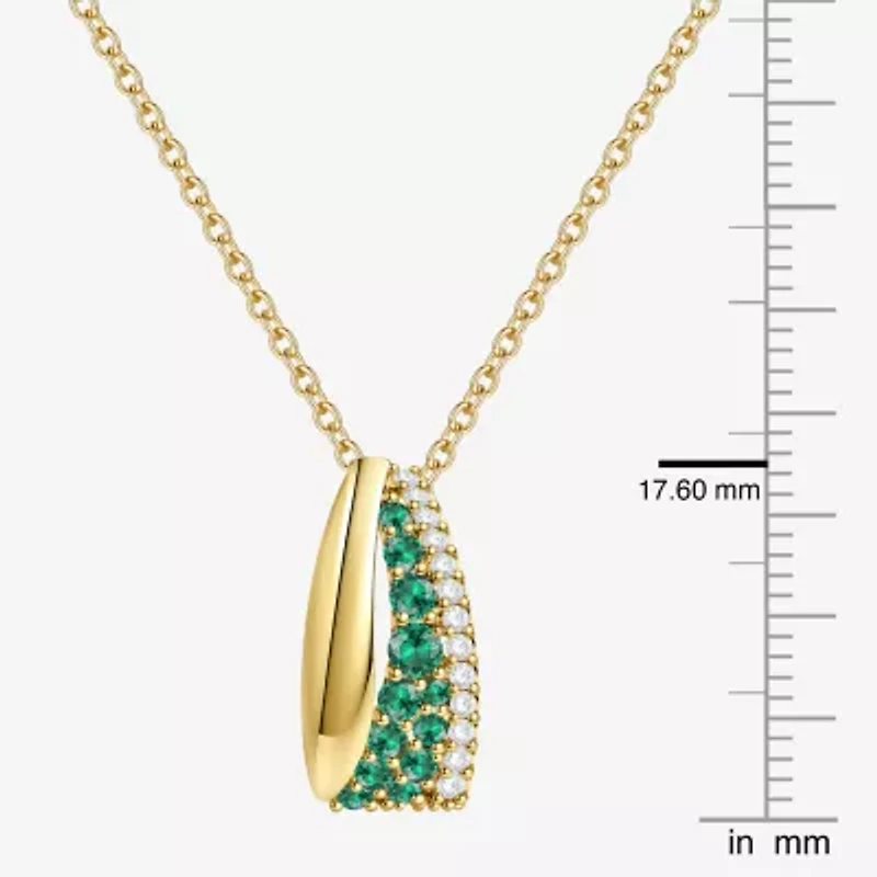 Womens Lab Created Green Emerald 14K Gold Over Silver Round 18 Inch Pendant Necklace