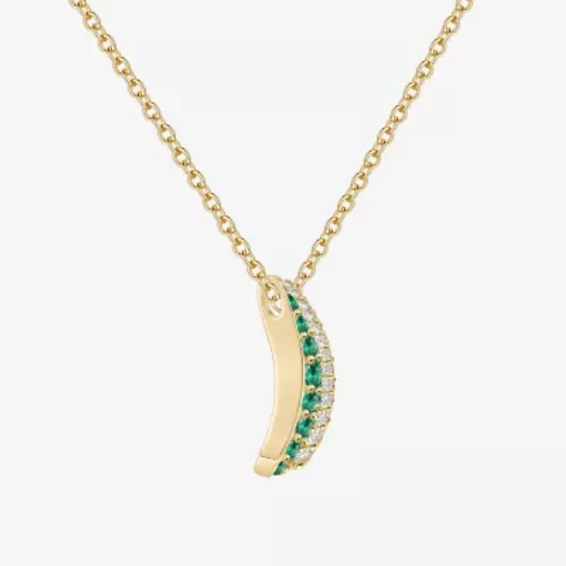Womens Lab Created Green Emerald 14K Gold Over Silver Round 18 Inch Pendant Necklace