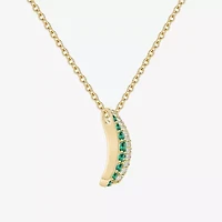 Womens Lab Created Green Emerald 14K Gold Over Silver Round 18 Inch Pendant Necklace