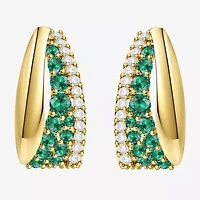 Womens Lab Created Green Emerald 14K Gold Over Silver 14mm Hoop Earrings
