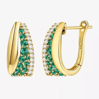 Womens Lab Created Green Emerald 14K Gold Over Silver 14mm Hoop Earrings