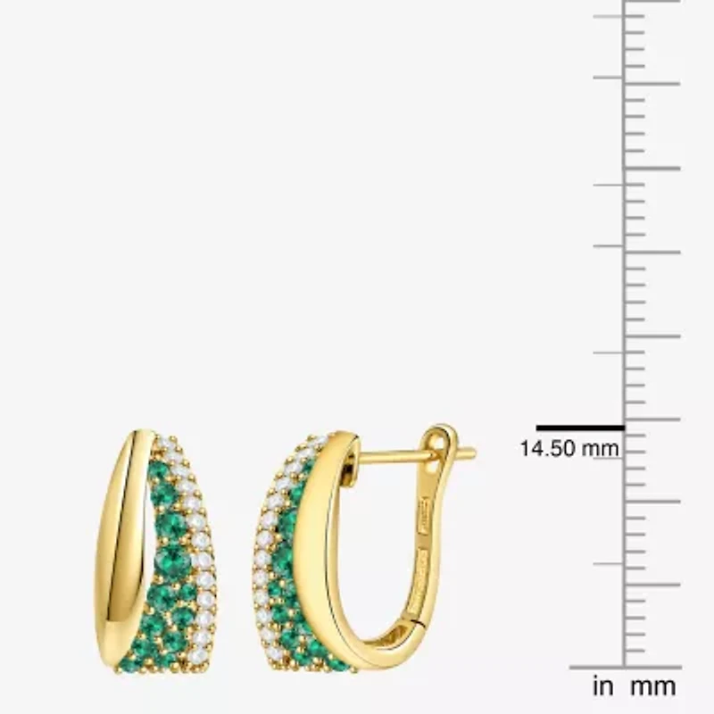 Womens Lab Created Green Emerald 14K Gold Over Silver 14mm Hoop Earrings