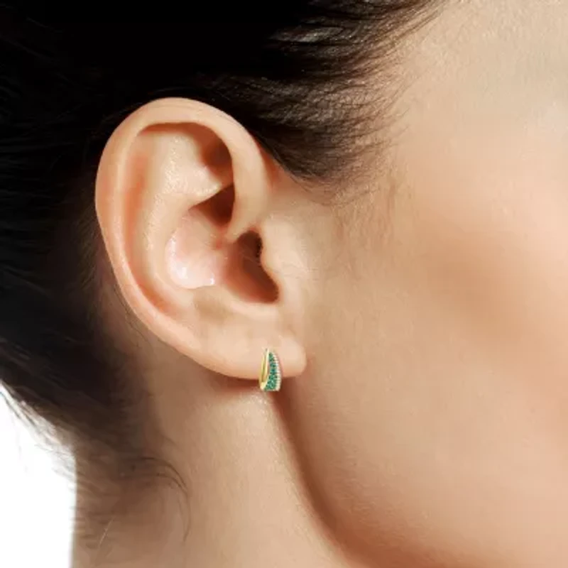 Womens Lab Created Green Emerald 14K Gold Over Silver 14mm Hoop Earrings