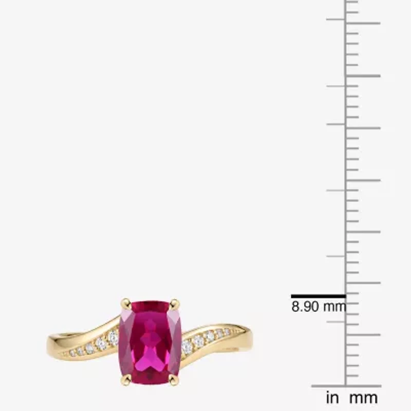 Womens Lab Created Red Ruby 14K Gold Over Silver Cushion Side Stone Cocktail Ring