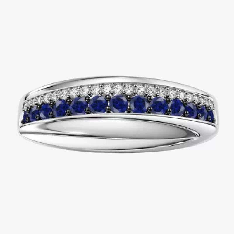Womens Lab Created Blue Sapphire Sterling Silver Band