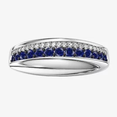Womens Lab Created Blue Sapphire Sterling Silver Band