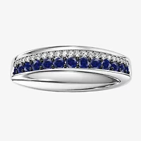 Womens Lab Created Blue Sapphire Sterling Silver Band
