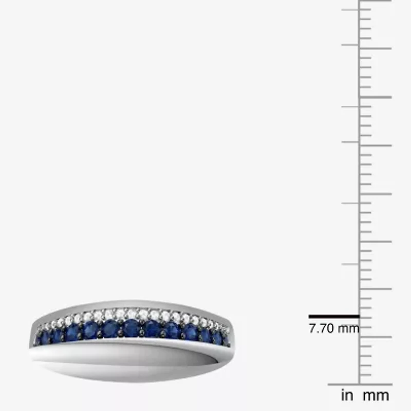 Womens Lab Created Blue Sapphire Sterling Silver Band