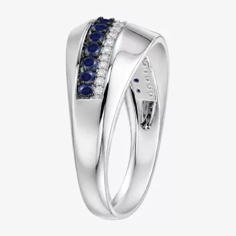 Womens Lab Created Blue Sapphire Sterling Silver Band
