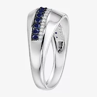 Womens Lab Created Blue Sapphire Sterling Silver Band