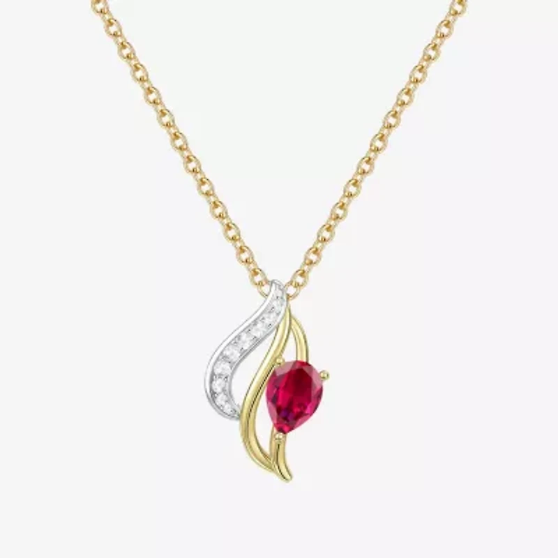 Womens Lab Created Red Ruby 14K Gold Over Silver Pear 18 Inch Pendant Necklace
