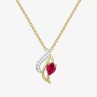 Womens Lab Created Red Ruby 14K Gold Over Silver Pear 18 Inch Pendant Necklace