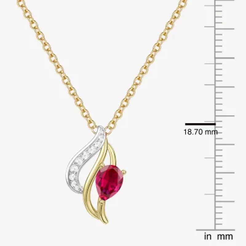 Womens Lab Created Red Ruby 14K Gold Over Silver Pear 18 Inch Pendant Necklace
