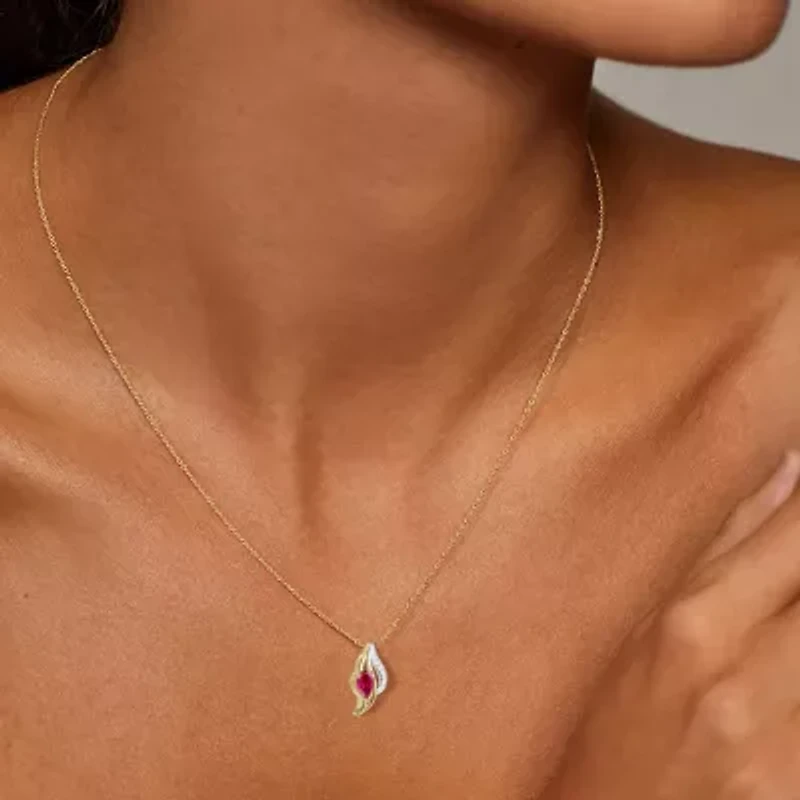 Womens Lab Created Red Ruby 14K Gold Over Silver Pear 18 Inch Pendant Necklace