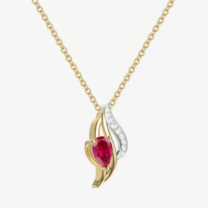 Womens Lab Created Red Ruby 14K Gold Over Silver Pear 18 Inch Pendant Necklace