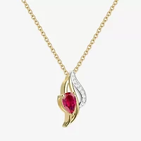 Womens Lab Created Red Ruby 14K Gold Over Silver Pear 18 Inch Pendant Necklace