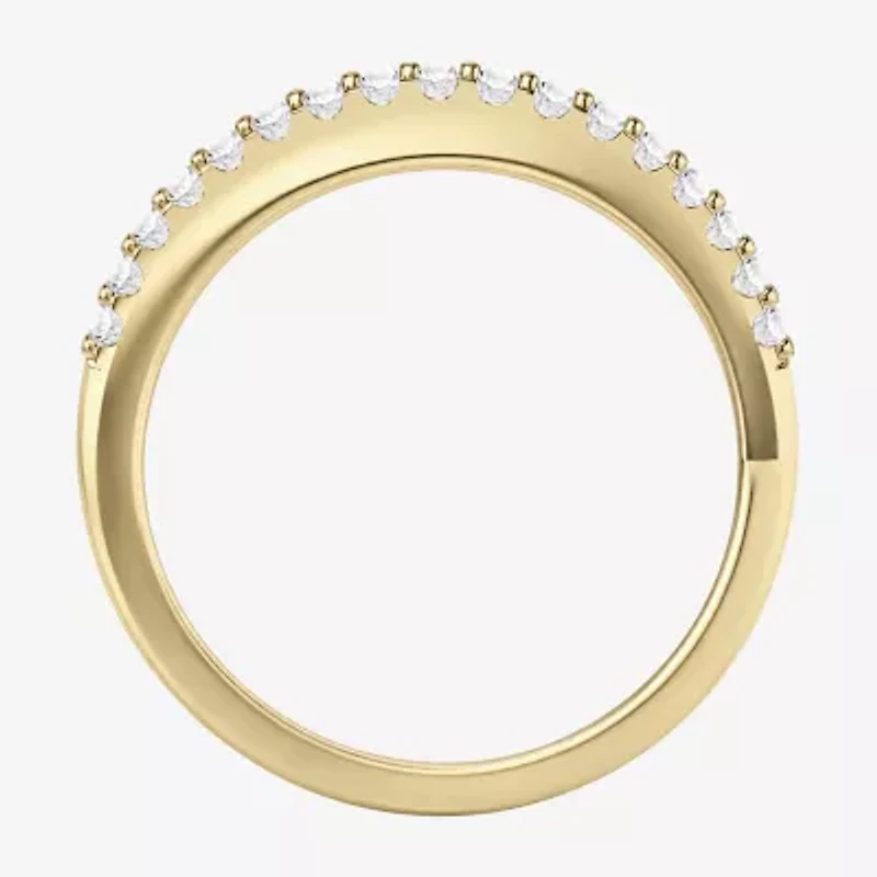 Womens 2MM Lab Created Red Ruby 14K Gold Over Silver Band