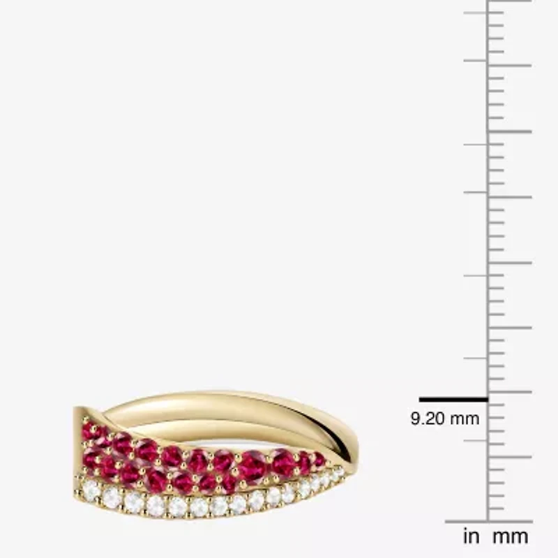 Womens 2MM Lab Created Red Ruby 14K Gold Over Silver Band