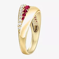 Womens 2MM Lab Created Red Ruby 14K Gold Over Silver Band
