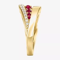 Womens 2MM Lab Created Red Ruby 14K Gold Over Silver Band