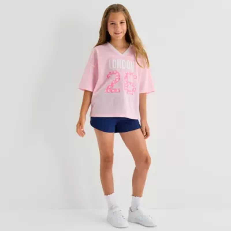Thereabouts Little & Big Kid Girls V Neck Short Sleeve Oversized Graphic T-Shirt