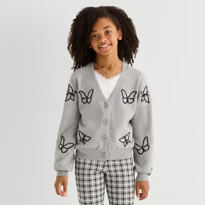 Thereabouts Little & Big Kid Girls V Neck Long Sleeve Button Floral Cardigan