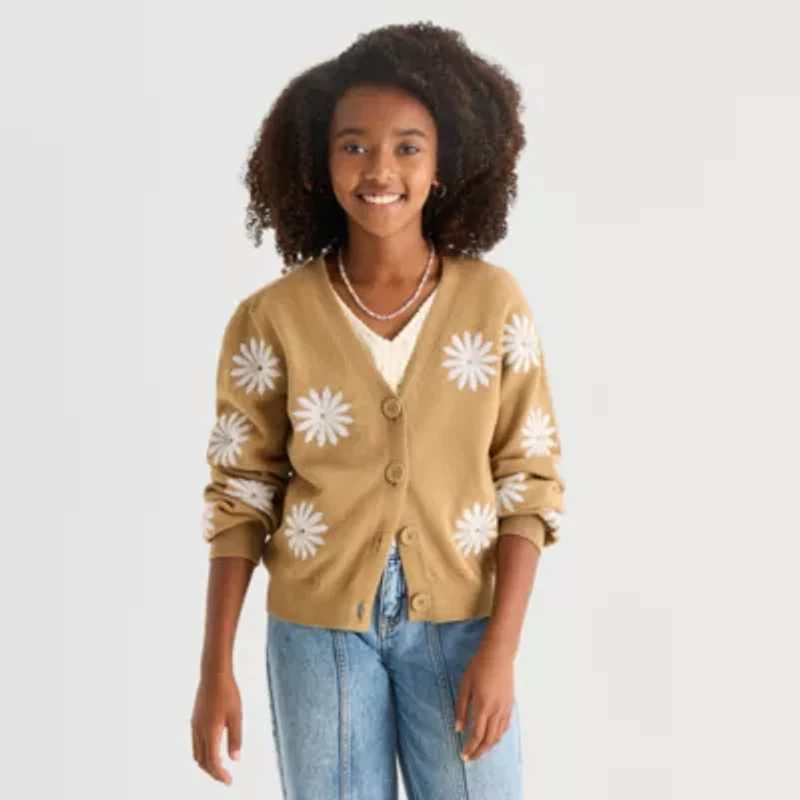 Thereabouts Little & Big Kid Girls V Neck Long Sleeve Button Cardigan