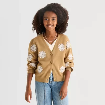 Thereabouts Little & Big Kid Girls V Neck Long Sleeve Button Cardigan